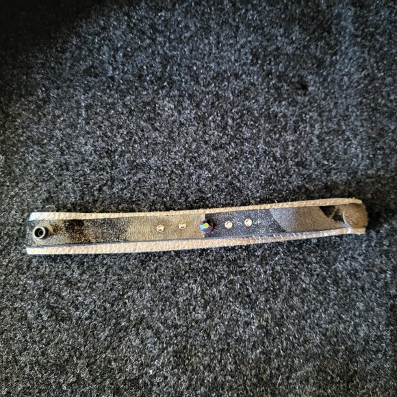 Caroline Rocha Handmade Silver/Black Leather Small Bracelet w/Swarovski Crystals - Picture 1 of 6